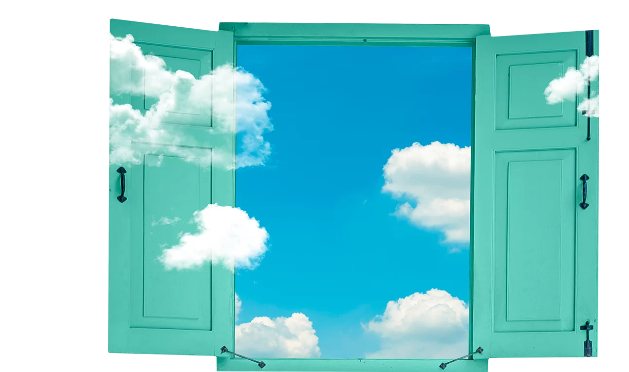 Ilustración de una ventana abierta al cielo